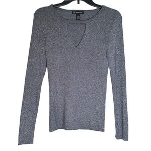 INC Womens Gray Metallic Knit Keyhole Sweater M Whimsygoth Y2K Party Trendy